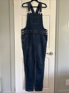 Dark Blue Denim Overalls for Women - Scalloped Bib